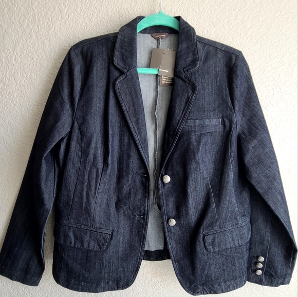 Denver Hayes bluejean look suit jacket w/ 2 buttons, large, very stretchy, NWT - Picture 2 of 8